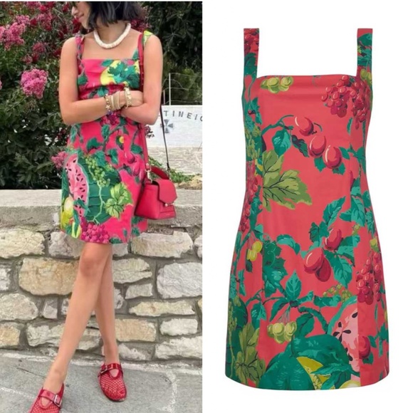 NEW Cara Cara Anna Mini Dress - Summer Nectar Pink Green Cotto Hot Summer Sz2/4